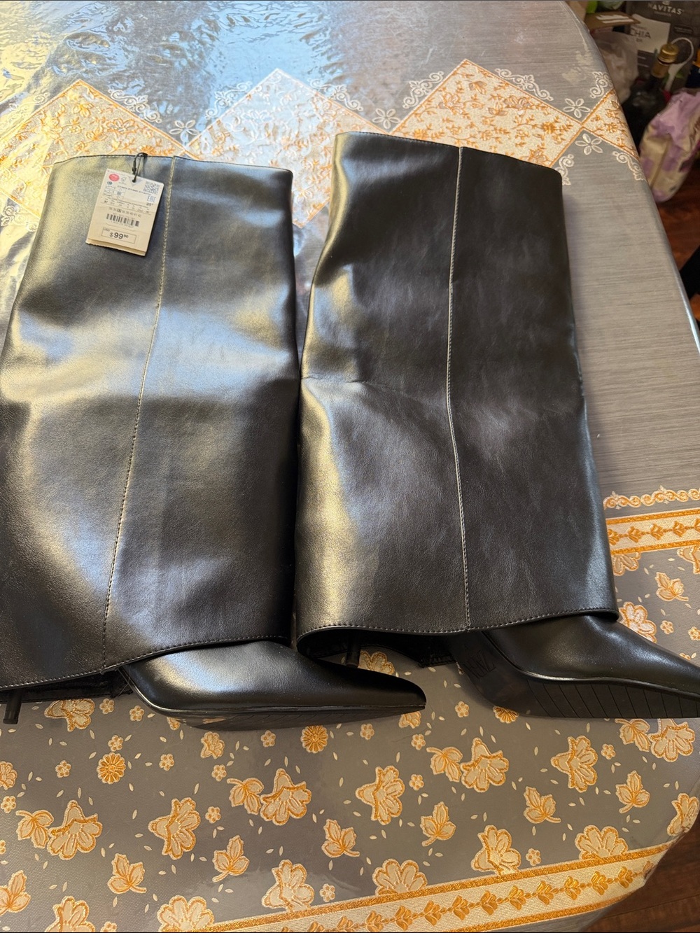 Zara Black Over-The-Knee Pointed Leather Boots